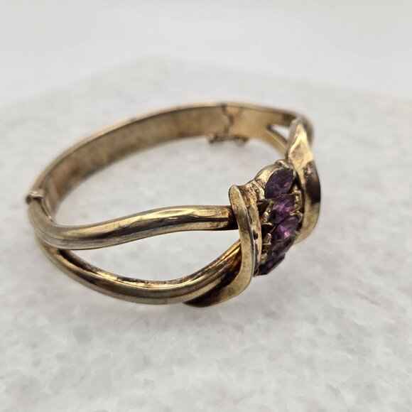 Alfred Phillipe Trifari Hinged Bracelet Purple Rhinestones - Picture 2 of 7